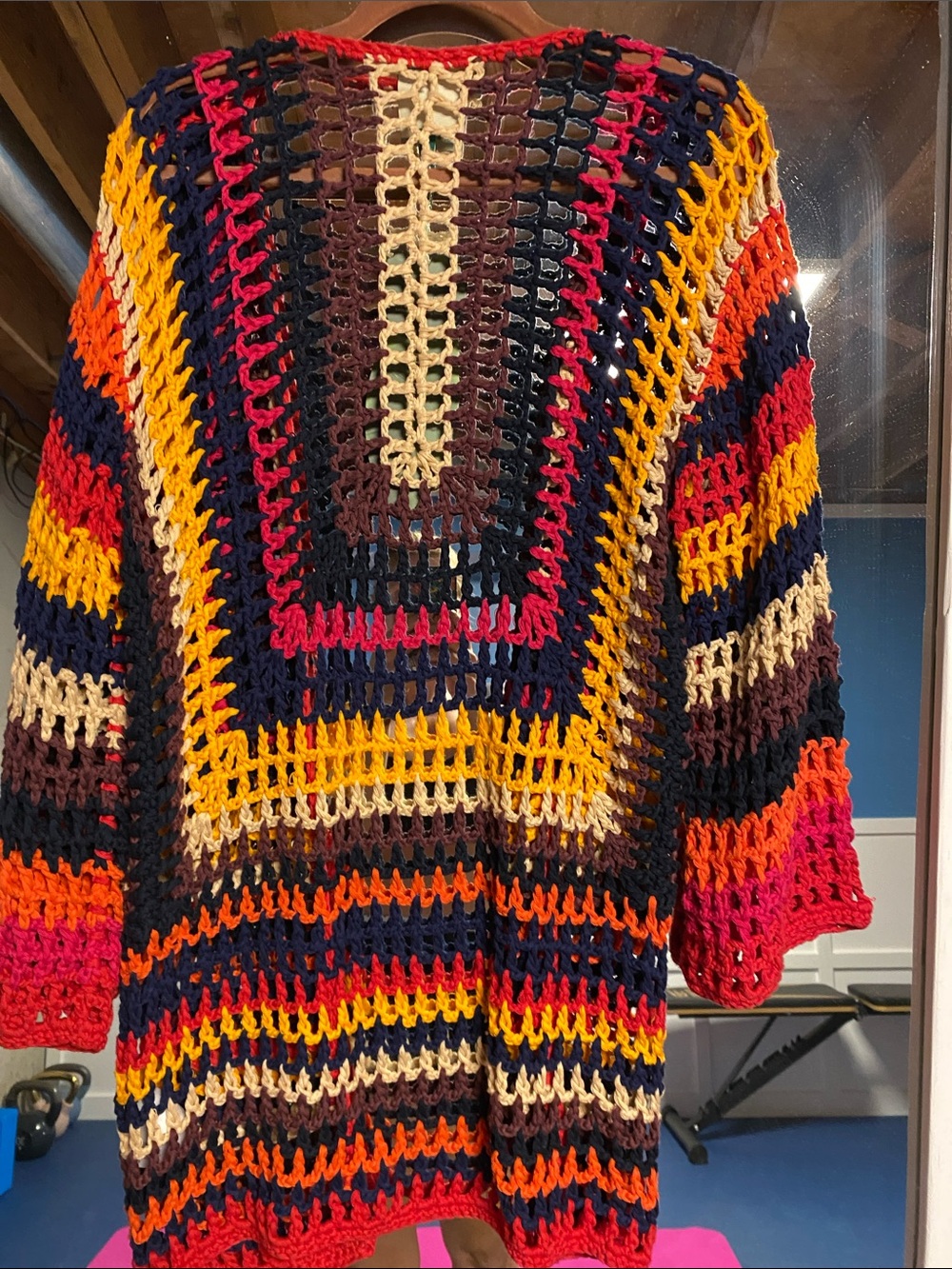 Farm Rio Multicolor Crochet Open Cardigan - Vibrant Stripes - Picture 4 of 5